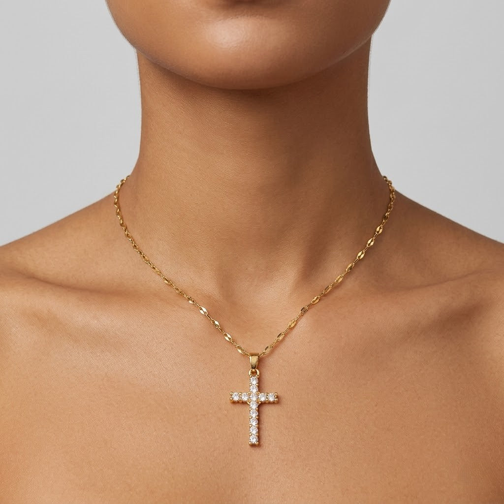 Noah – Gold-Plated Necklace with Zirconia Cross