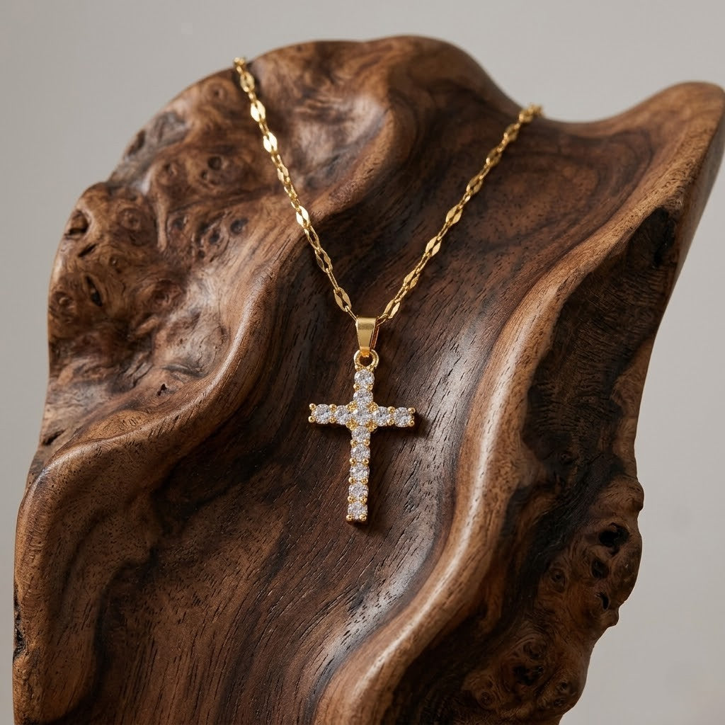 Noah – Gold-Plated Necklace with Zirconia Cross