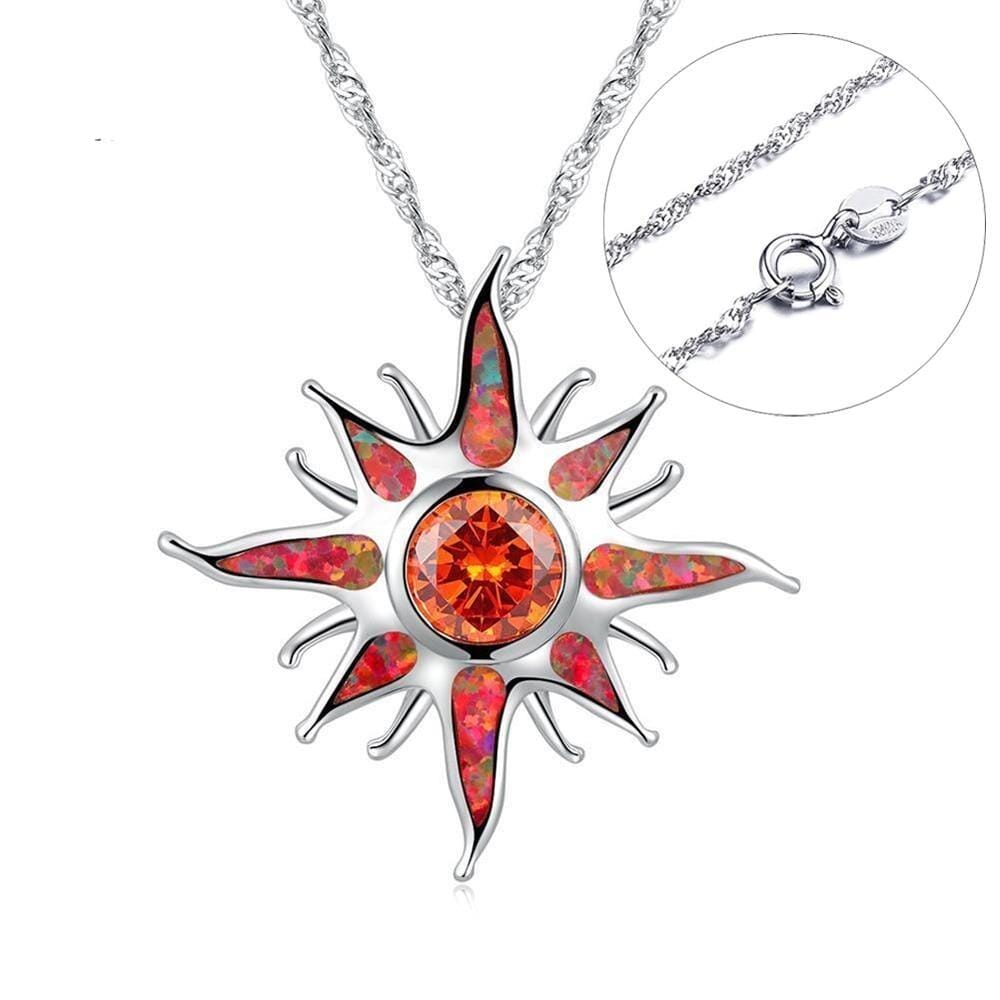 Yani – Necklace Sunbeam Pendant with Fire Opal & Garnet