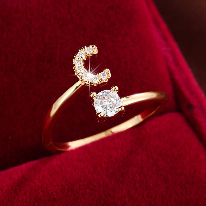 Nova – Modern Open Ring with Initial and Zirconia