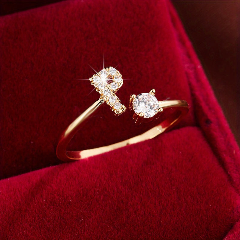 Nova – Modern Open Ring with Initial and Zirconia
