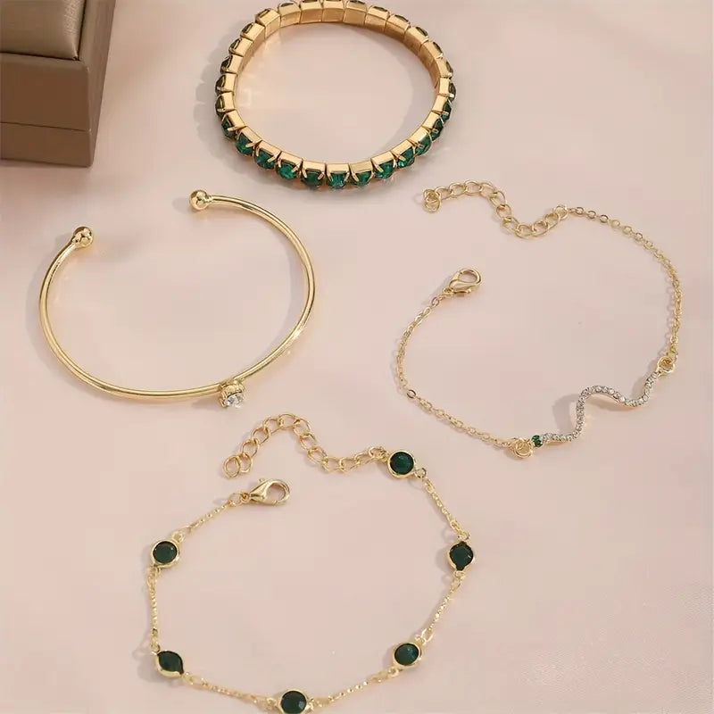 Camille – Set of Stylish Bracelets with Green Stones