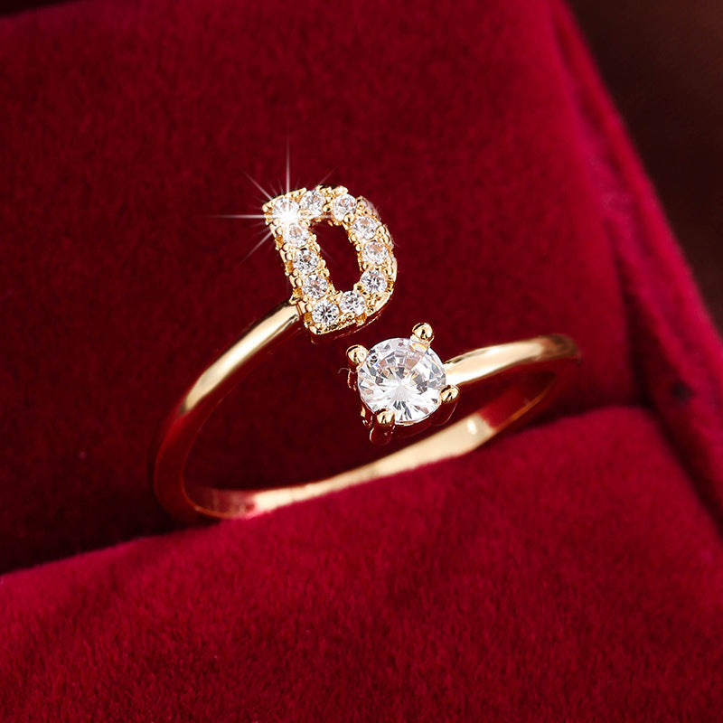 Nova – Modern Open Ring with Initial and Zirconia