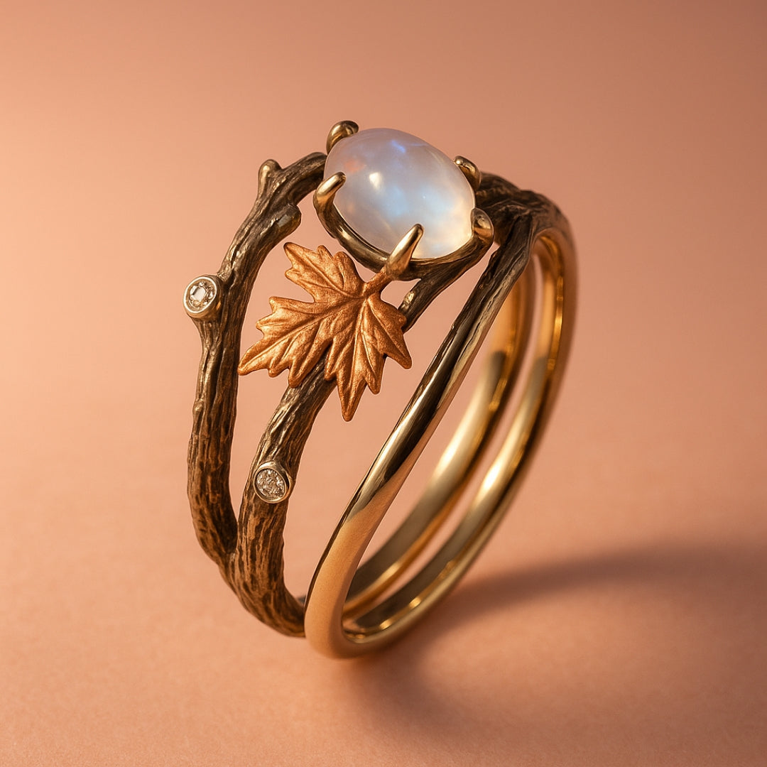 Celestia – Ring featuring moonstone and natural charm