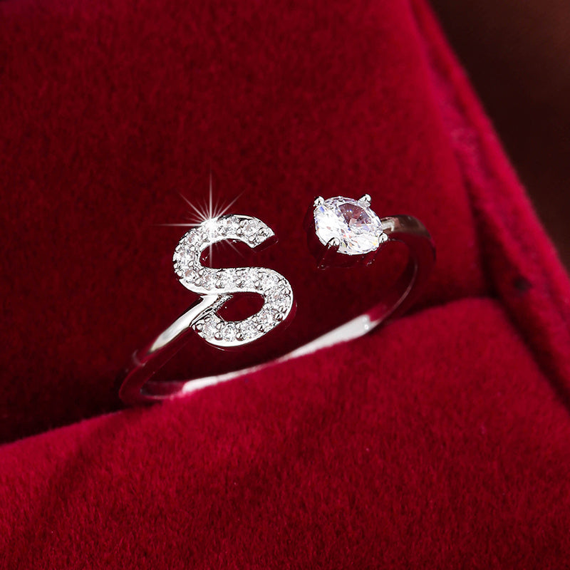 Nova – Modern Open Ring with Initial and Zirconia