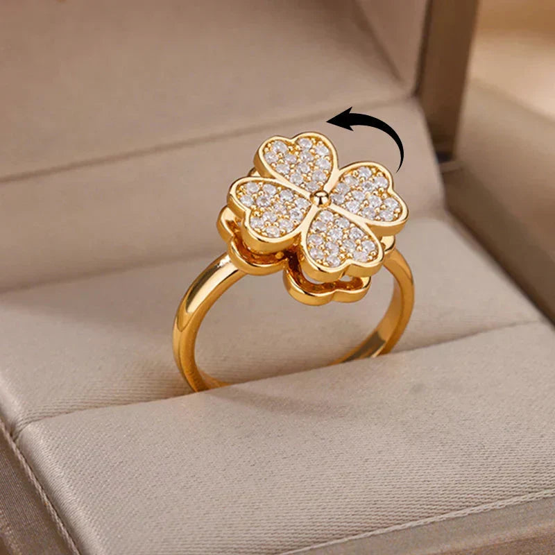 Dazel – Anti-Stress Spinning Ring Featuring Four-Leaf Clover