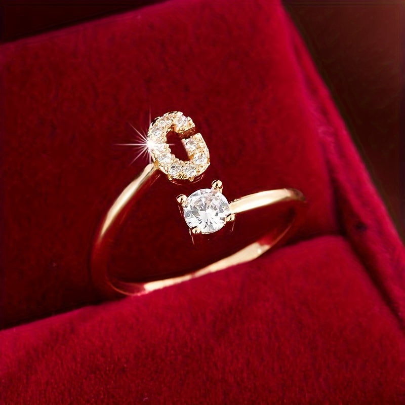 Nova – Modern Open Ring with Initial and Zirconia
