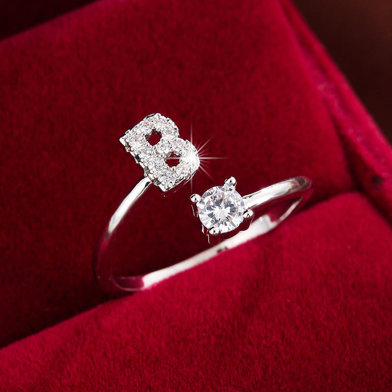Nova – Modern Open Ring with Initial and Zirconia