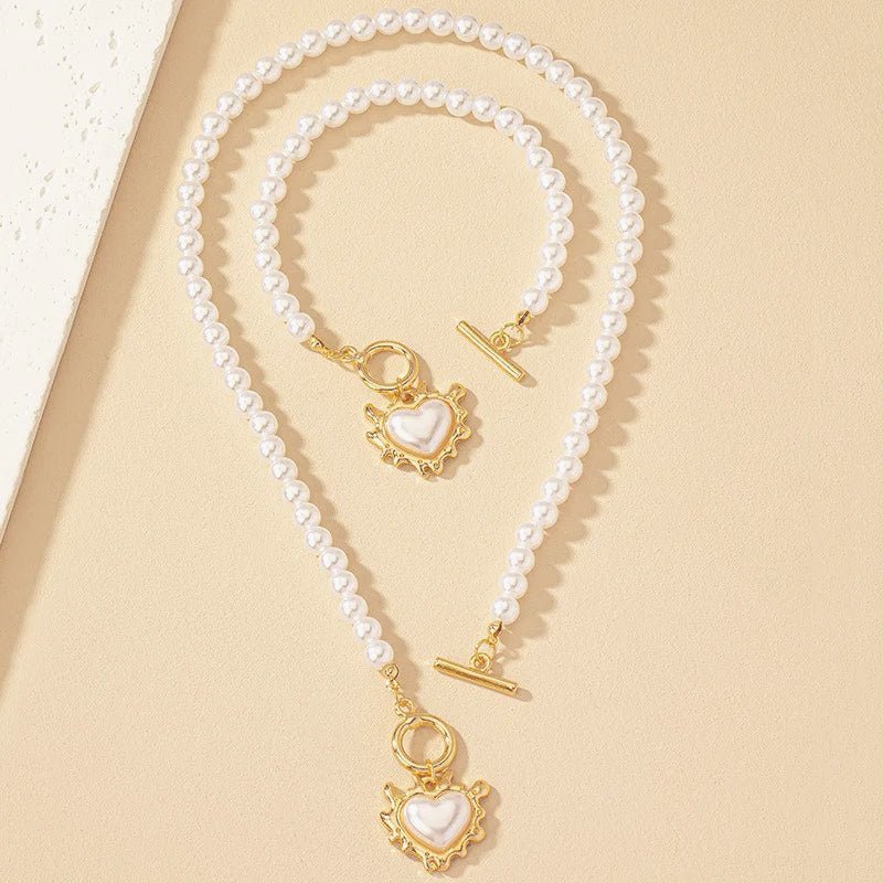 Lara – Set necklace & bracelet heart Pearl