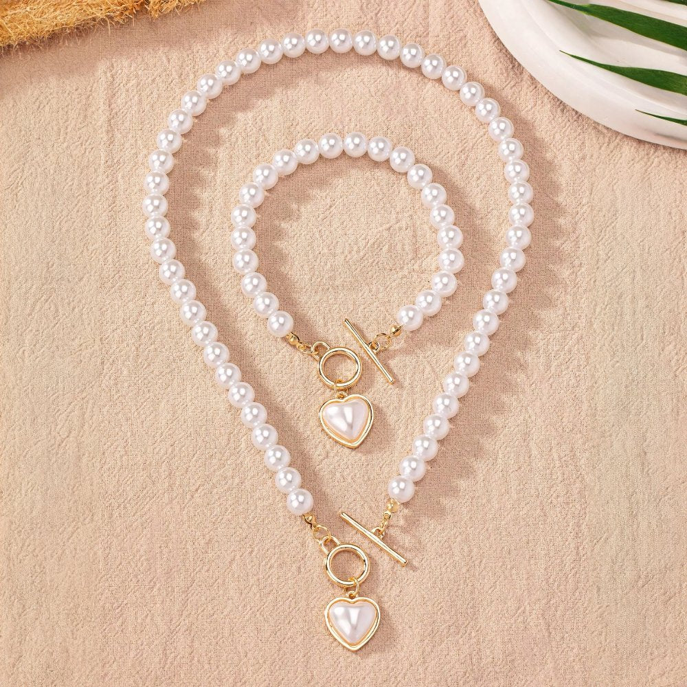 Lara – Set necklace & bracelet heart Pearl