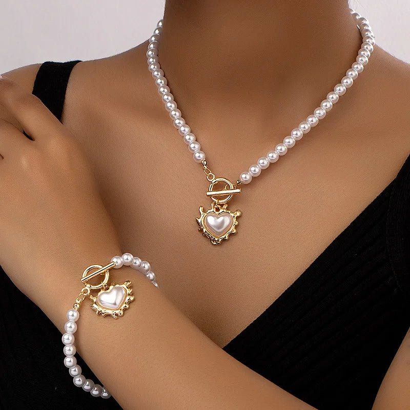 Lara – Set necklace & bracelet heart Pearl