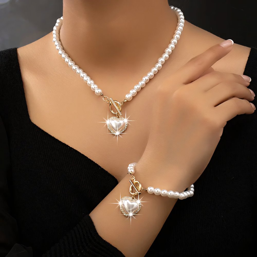 Lara – Set necklace & bracelet heart Pearl