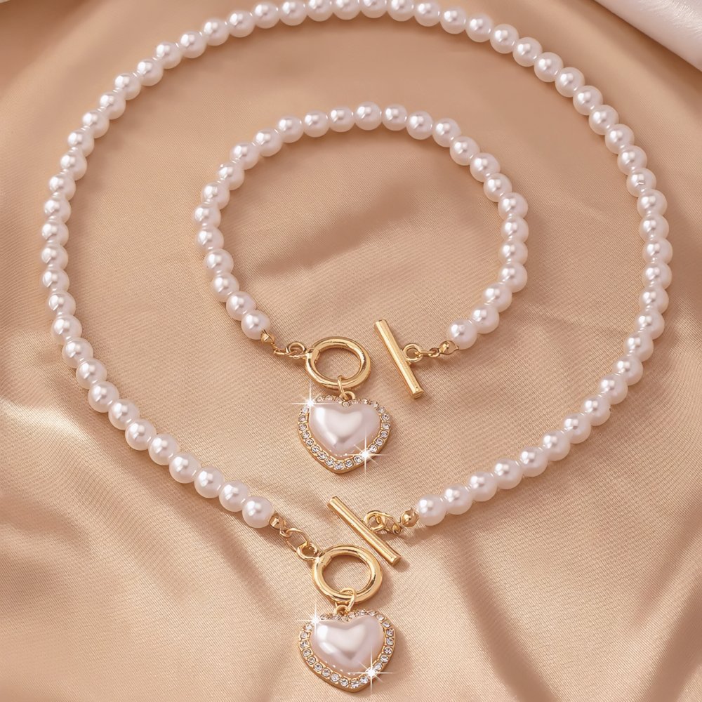 Lara – Set necklace & bracelet heart Pearl