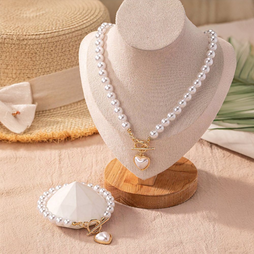 Lara – Set necklace & bracelet heart Pearl