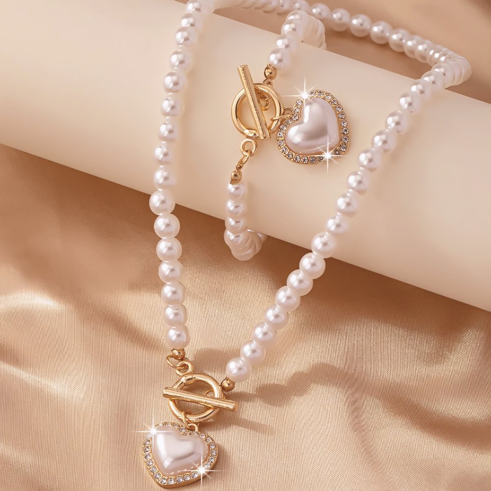 Lara – Set necklace & bracelet heart Pearl