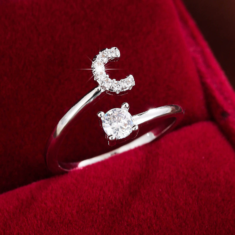Nova – Modern Open Ring with Initial and Zirconia