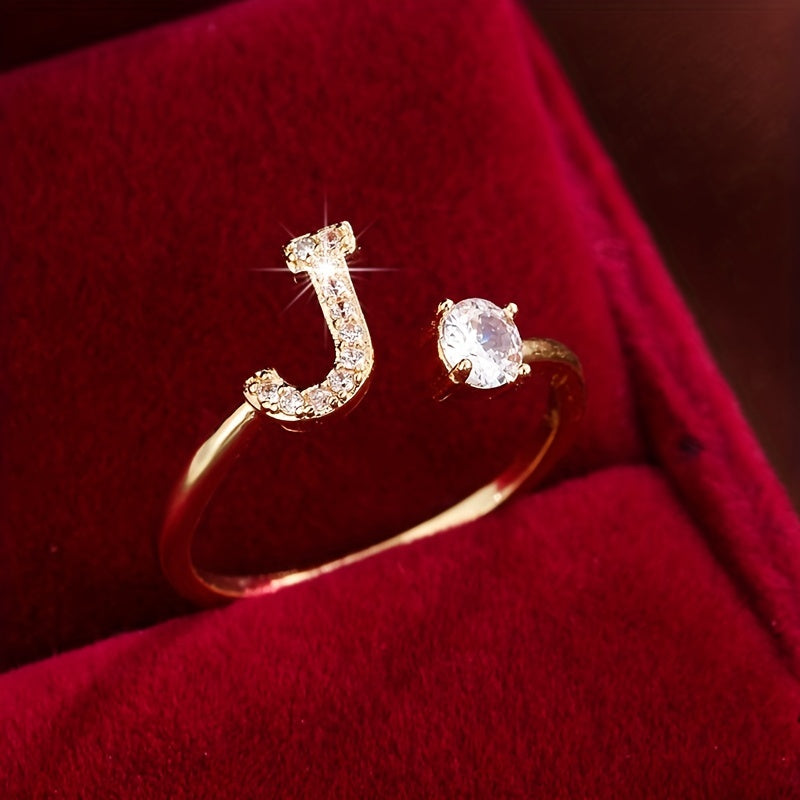 Nova – Modern Open Ring with Initial and Zirconia