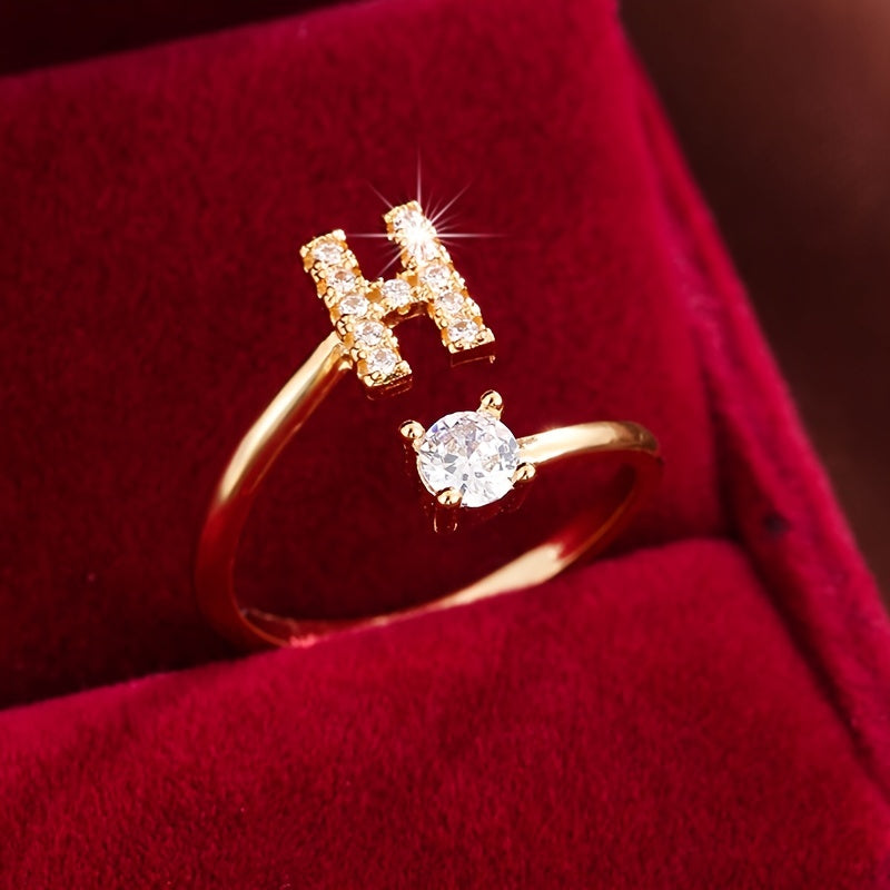 Nova – Modern Open Ring with Initial and Zirconia