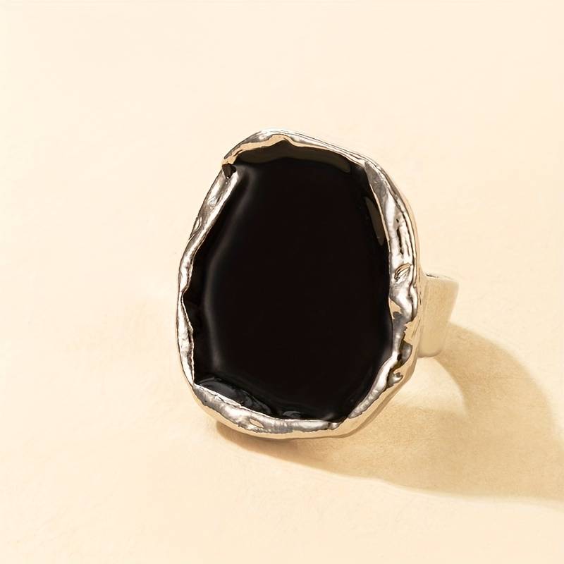Oversized Vintage Black Stone Ring - Exaggerated Vintage Black Ring