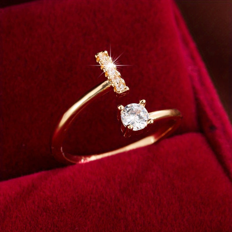 Nova – Modern Open Ring with Initial and Zirconia