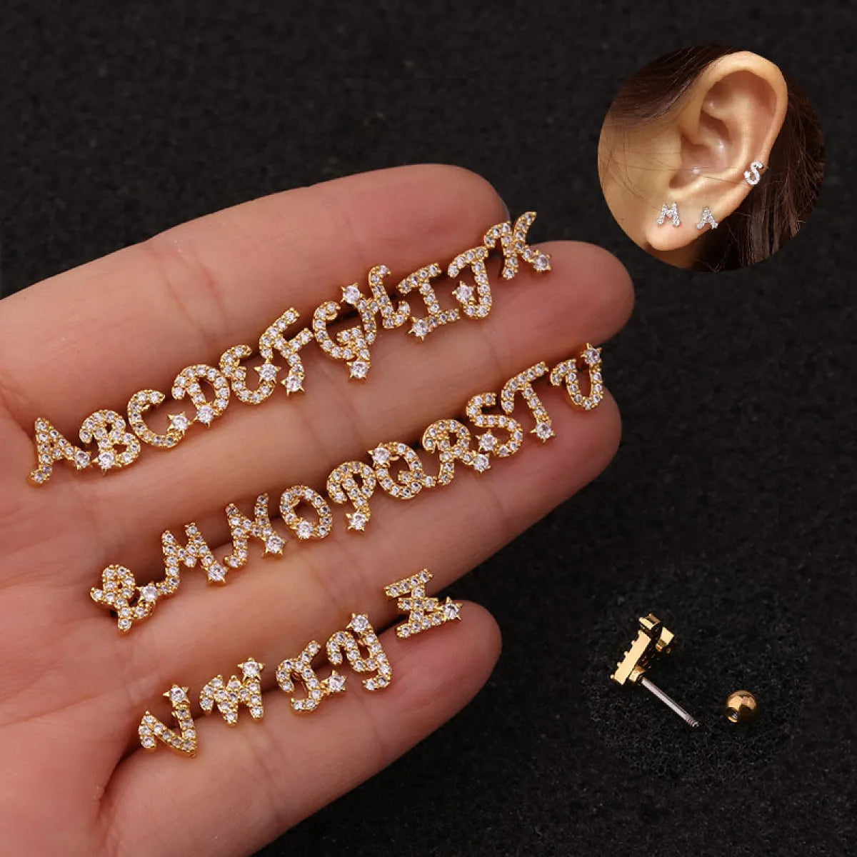 CZ silver initial earrings - subtle studs