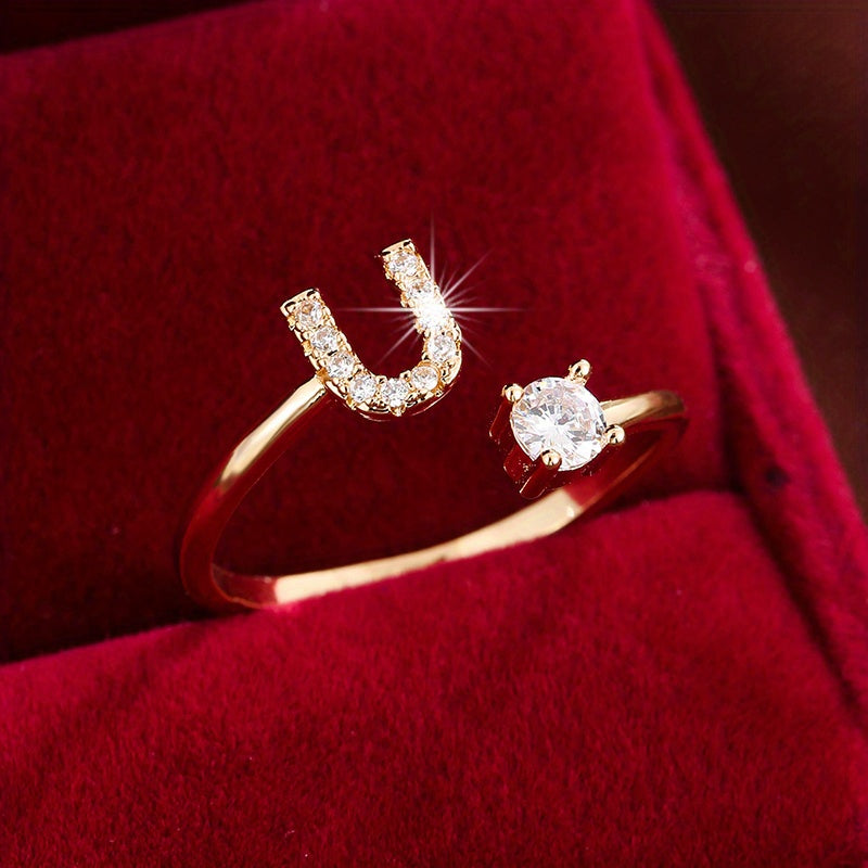 Nova – Modern Open Ring with Initial and Zirconia
