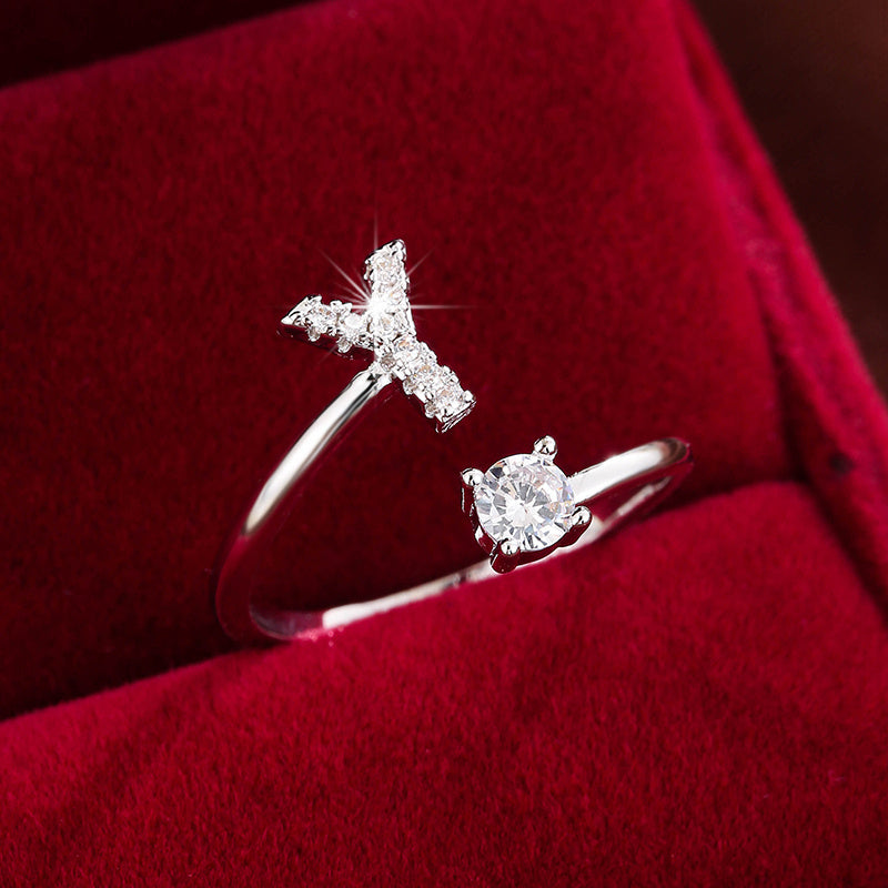 Nova – Modern Open Ring with Initial and Zirconia