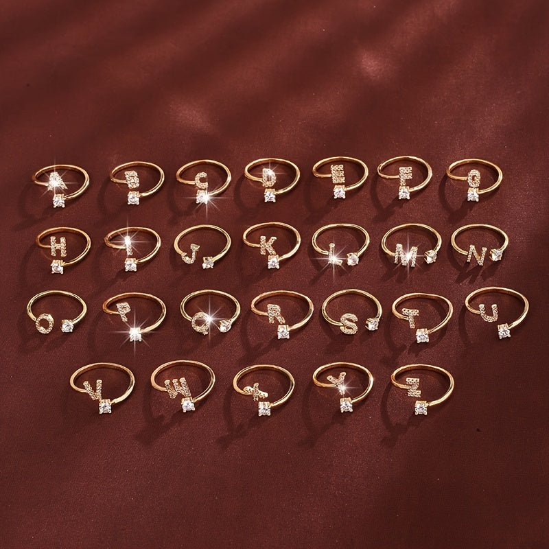 Nova – Modern Open Ring with Initial and Zirconia