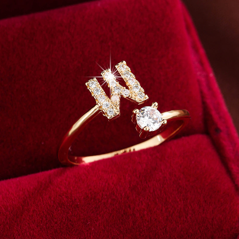 Nova – Modern Open Ring with Initial and Zirconia