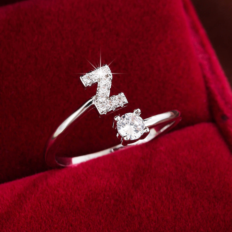 Nova – Modern Open Ring with Initial and Zirconia