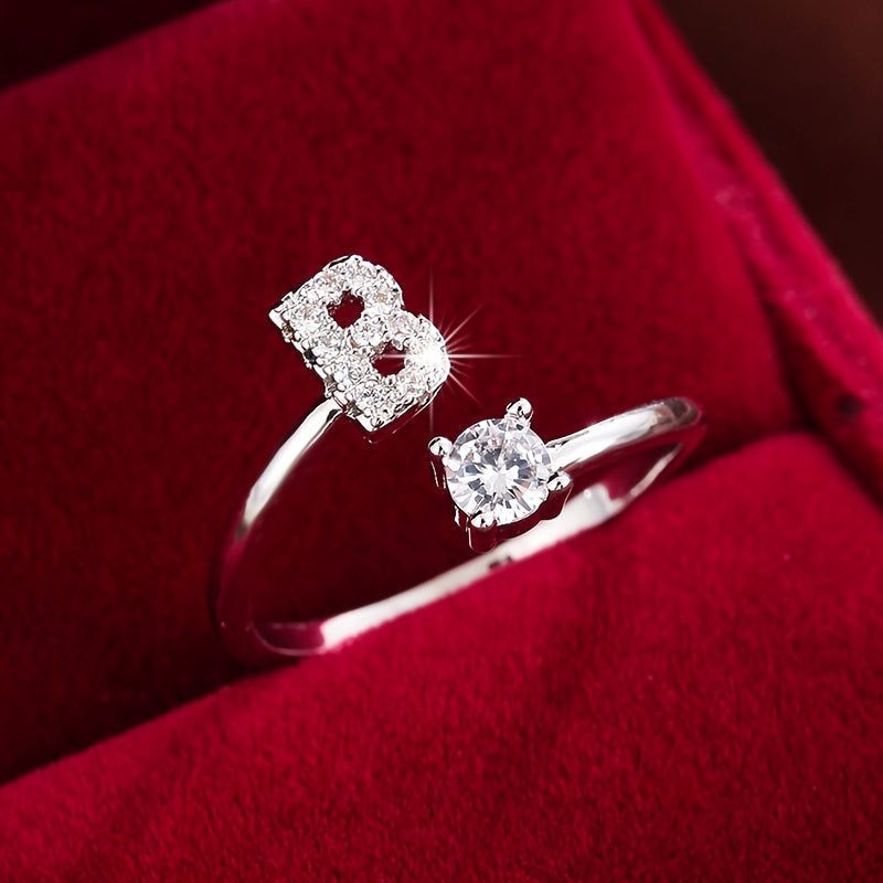 Nova – Modern Open Ring with Initial and Zirconia