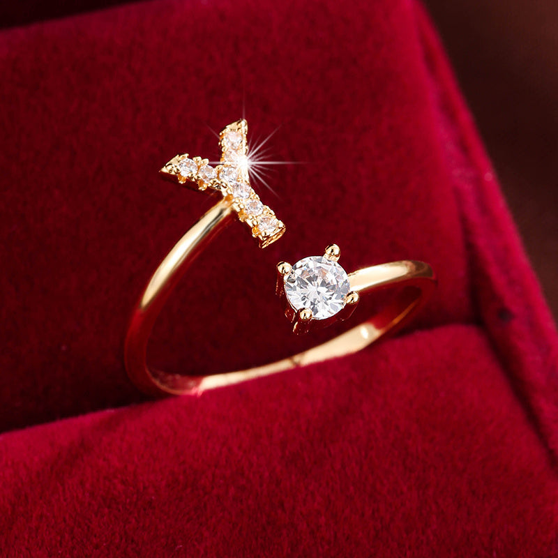 Nova – Modern Open Ring with Initial and Zirconia