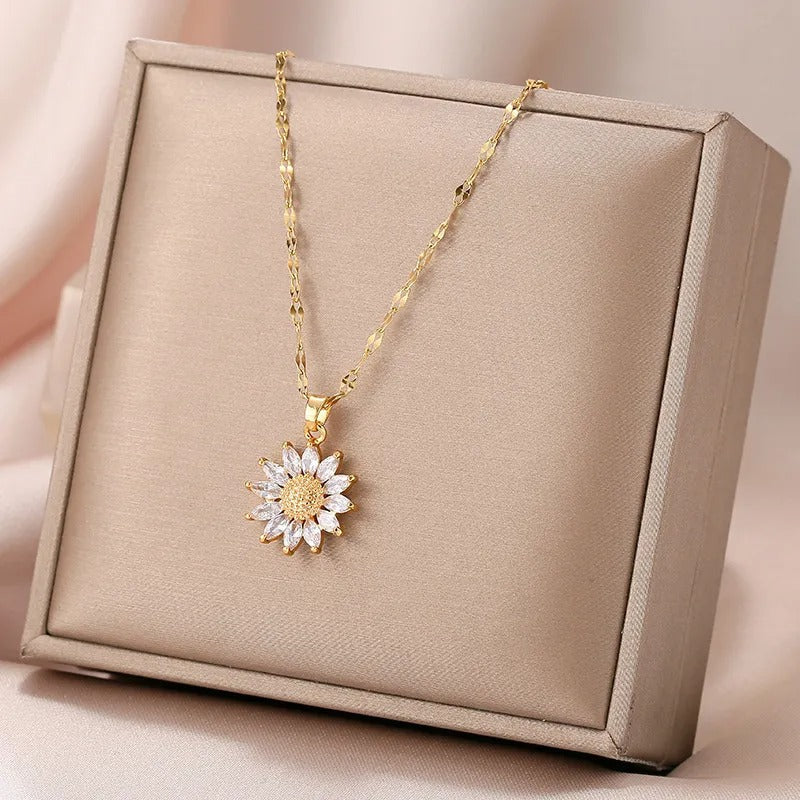 Jennie – Sunflower Necklace crafted from Crystal and Gold Plating