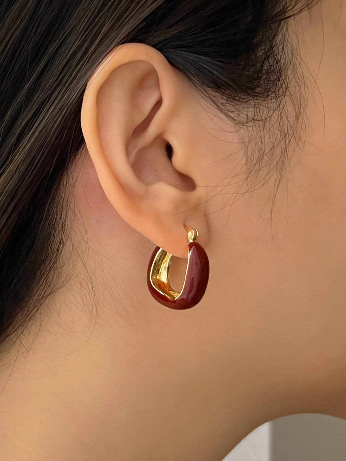 Wine Red Elegant Enamel Hoops