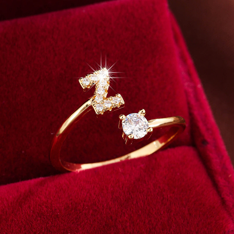 Nova – Modern Open Ring with Initial and Zirconia