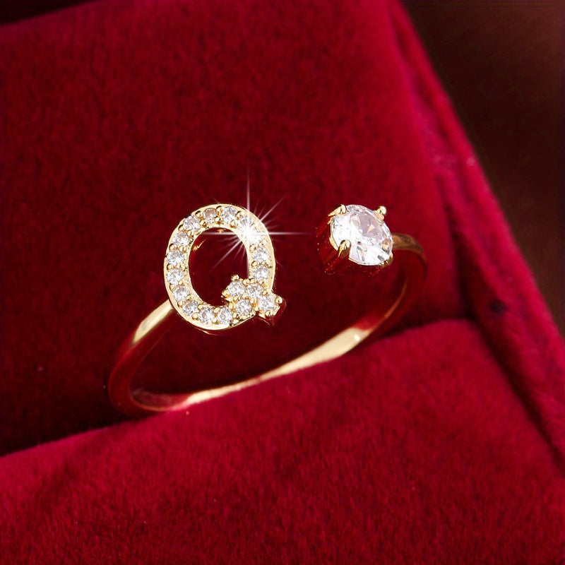 Nova – Modern Open Ring with Initial and Zirconia