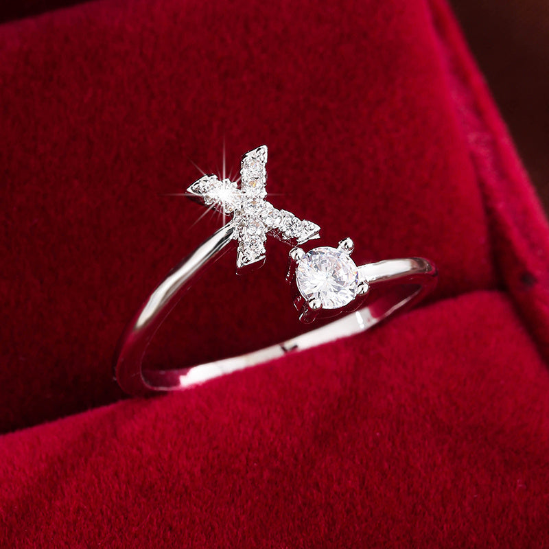 Nova – Modern Open Ring with Initial and Zirconia