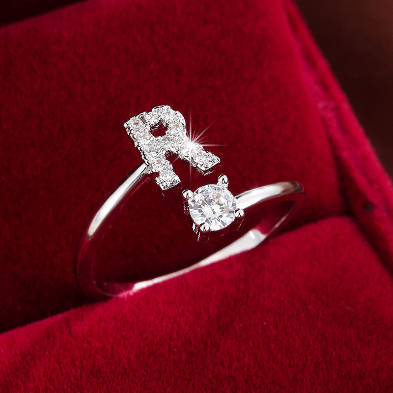 Nova – Modern Open Ring with Initial and Zirconia