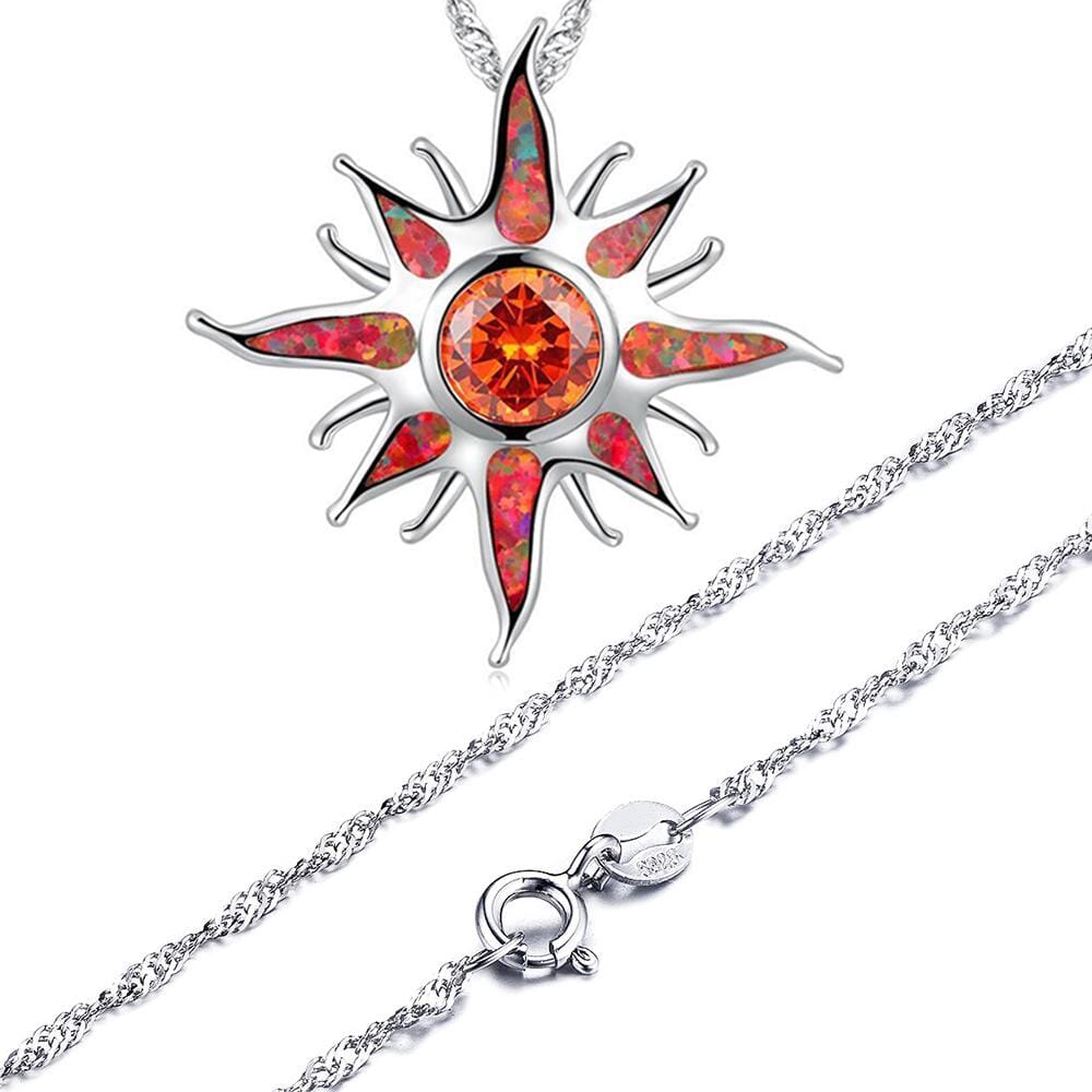Yani – Necklace Sunbeam Pendant with Fire Opal & Garnet