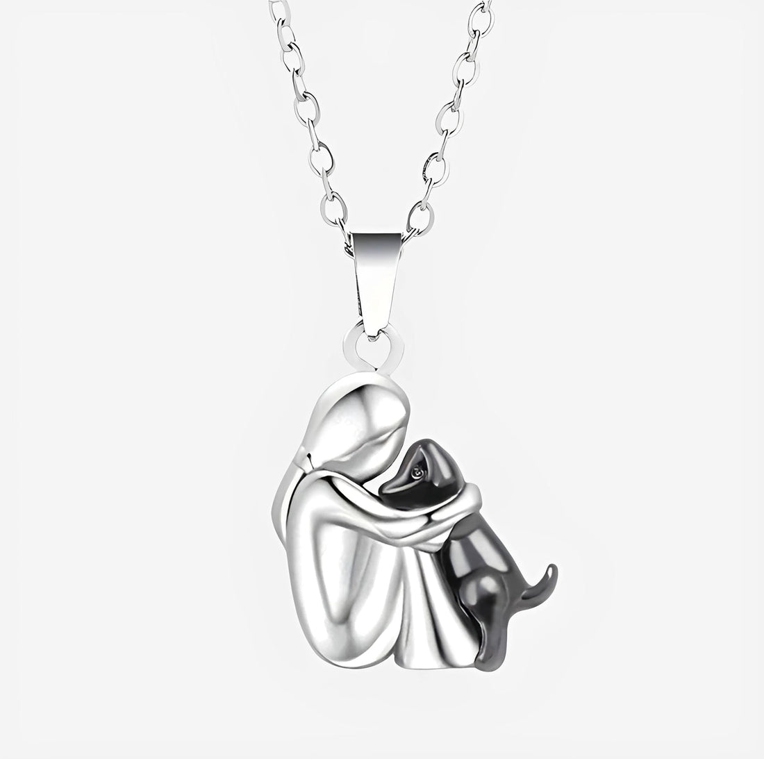 Miwa – Necklace featuring a young girl and dog in embrace