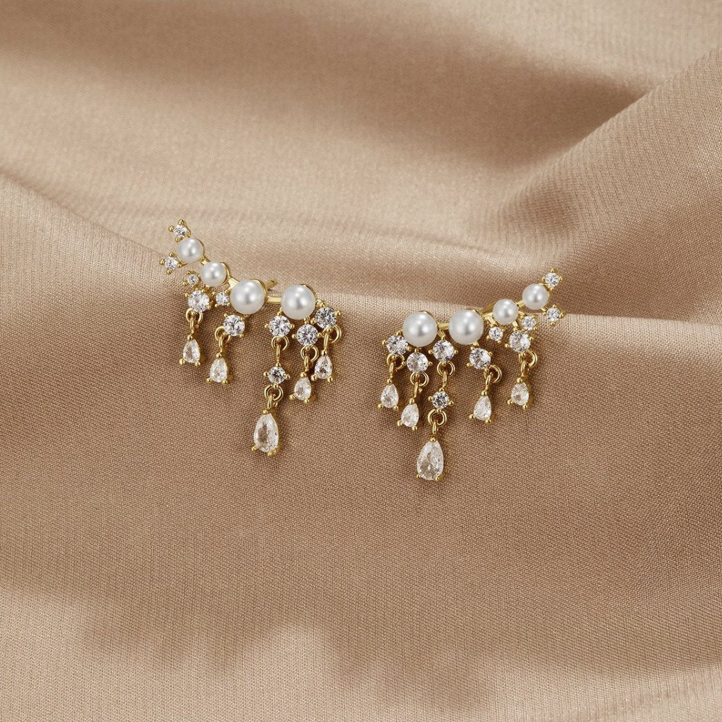 Fenia - Golden Pearl Tassel Earrings