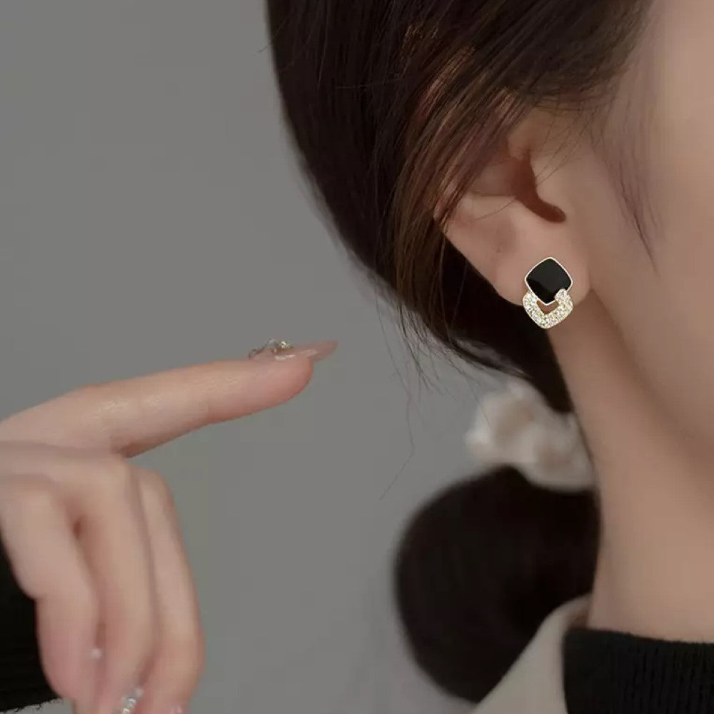 Geometric Stud Earrings - Earrings Featuring Black Zirconia