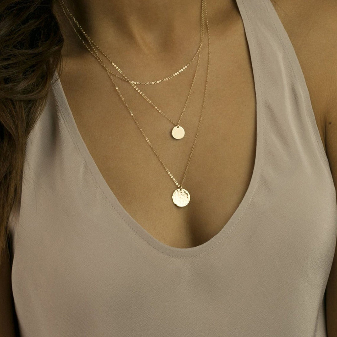 Collection of Circular Pendants - Necklace Featuring 3 Layers of Discs