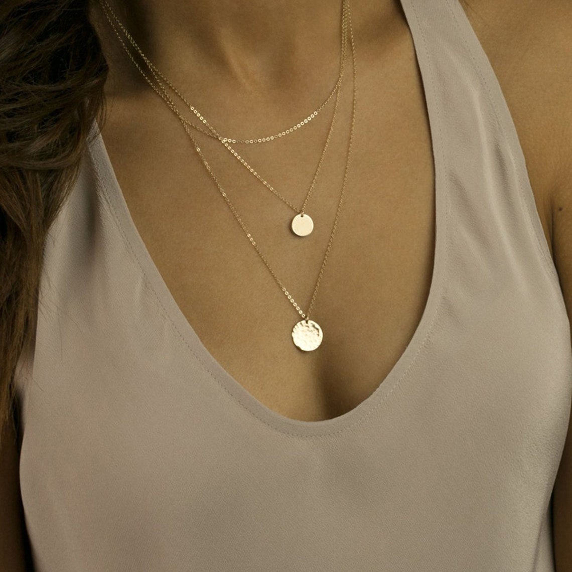 Collection of Circular Pendants - Necklace Featuring 3 Layers of Discs