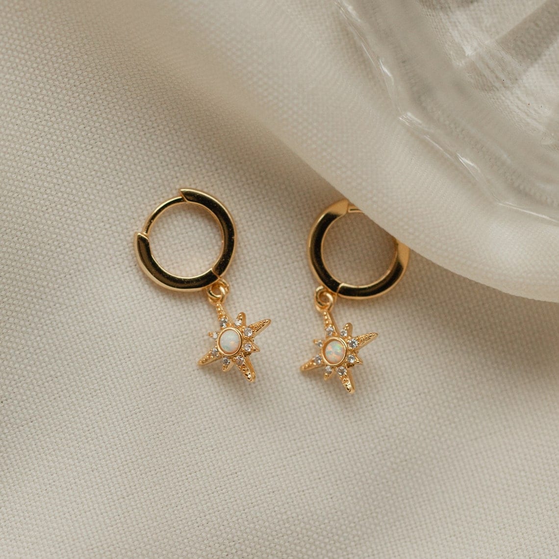 Starburst Opal Huggie Earrings - Zircon Star Jewelry