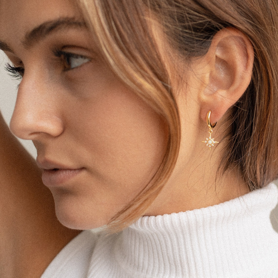 Starburst Opal Huggie Earrings - Zircon Star Jewelry