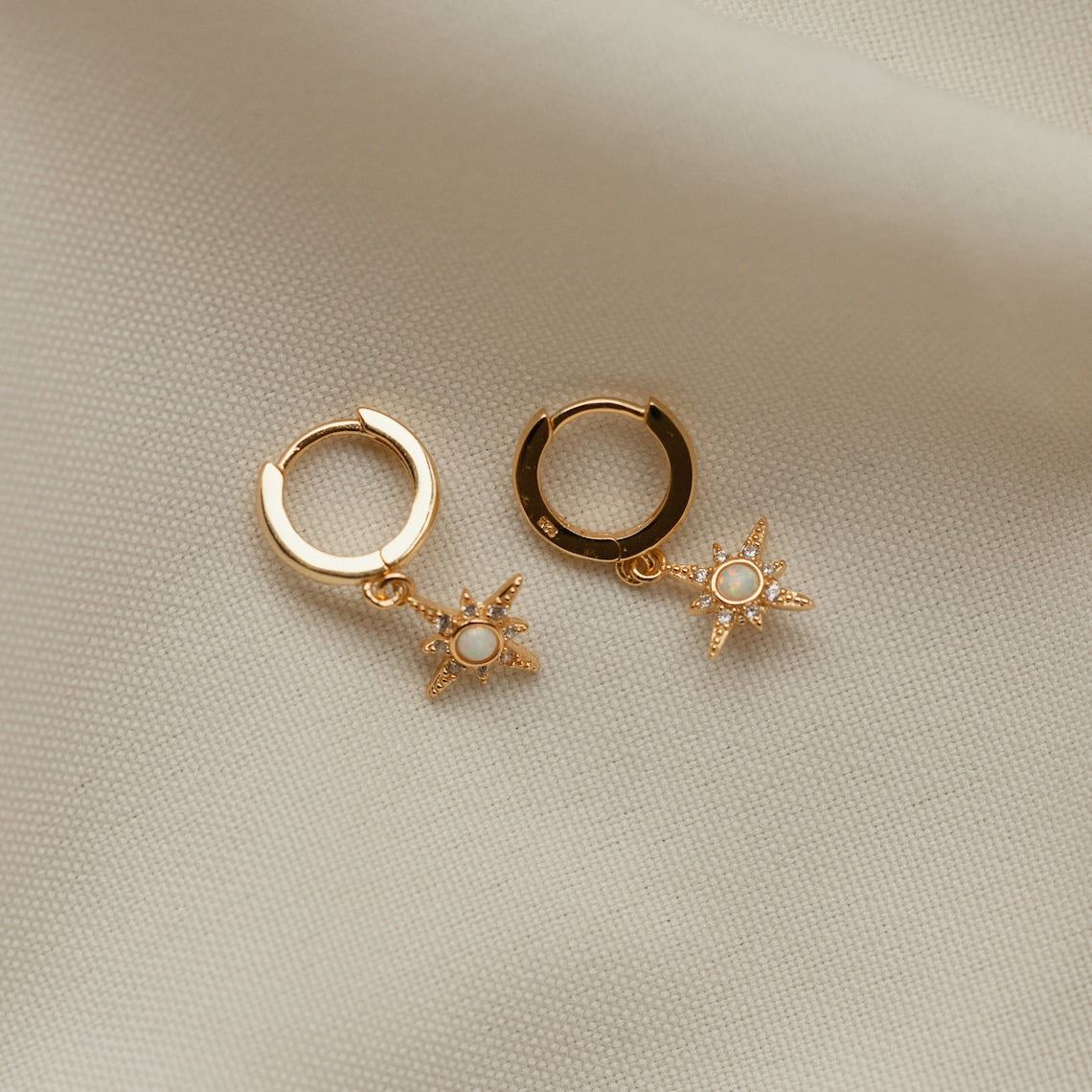 Starburst Opal Huggie Earrings - Zircon Star Jewelry