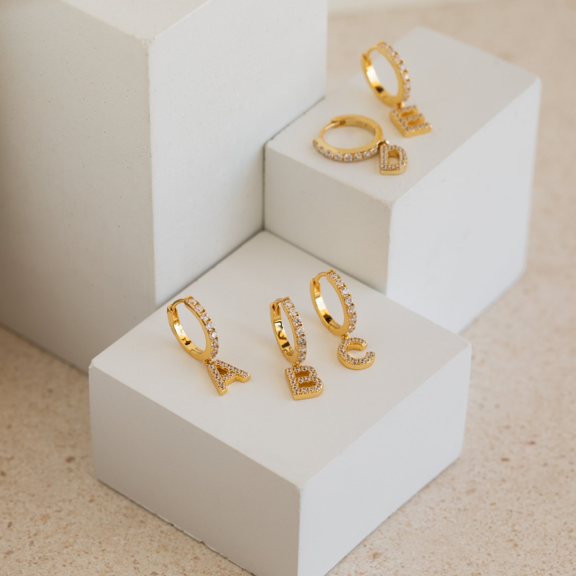 Letter earrings featuring diamonds - Delicate huggie earrings