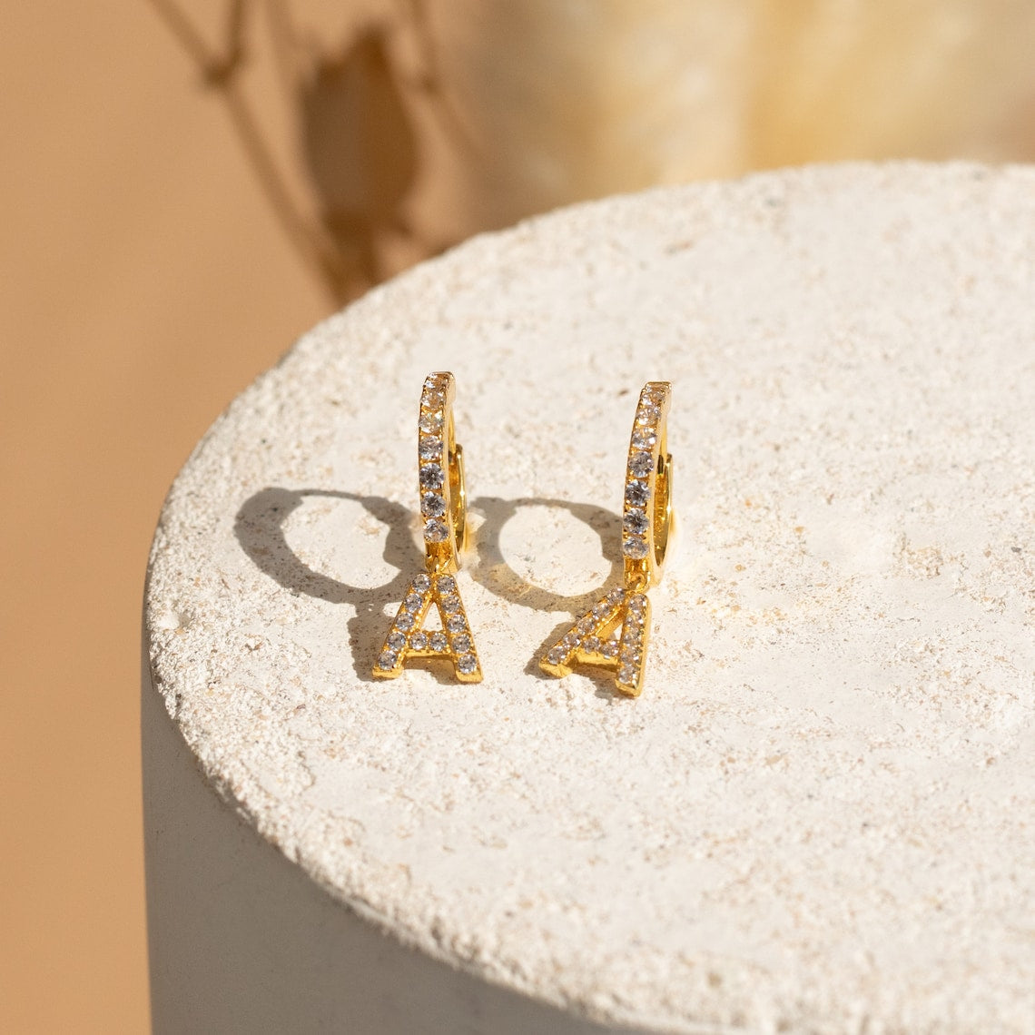 Letter earrings featuring diamonds - Delicate huggie earrings