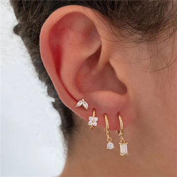 4-Piece Earring Collection - Geometric Marquise Floral Zirconia